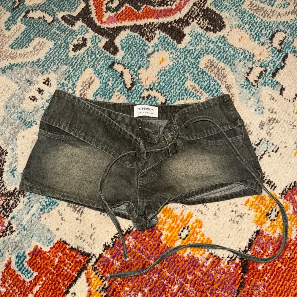 Peppermayo Washed Green/khaki Denim Shorts